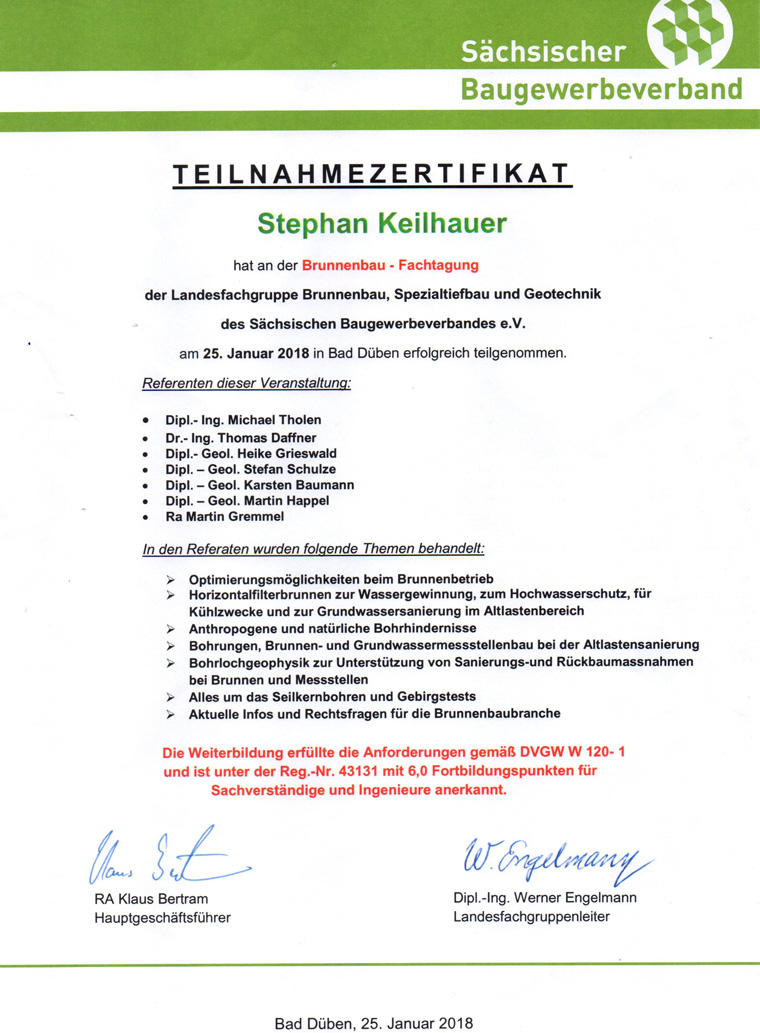 Zertifikat Sächsischer Baugewerbeverband 2018